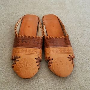 Moroccan handmade beige leather mule slippers sandals sz 7 artisanal new